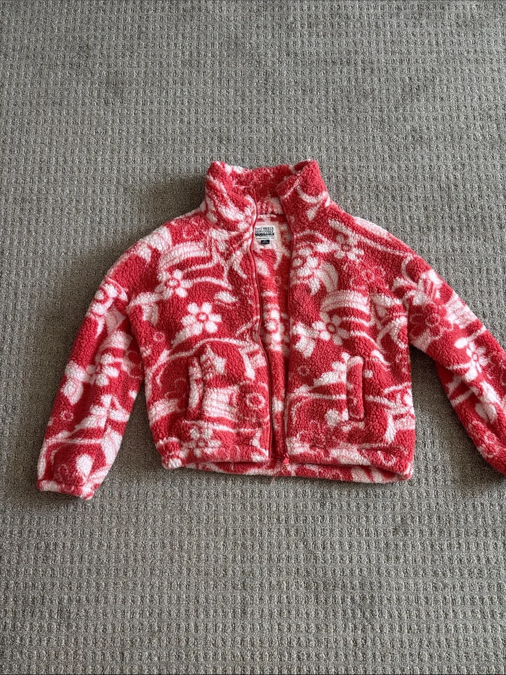 American Eagle Outfitters Girls' Red & White Floral Sherpa Jacket